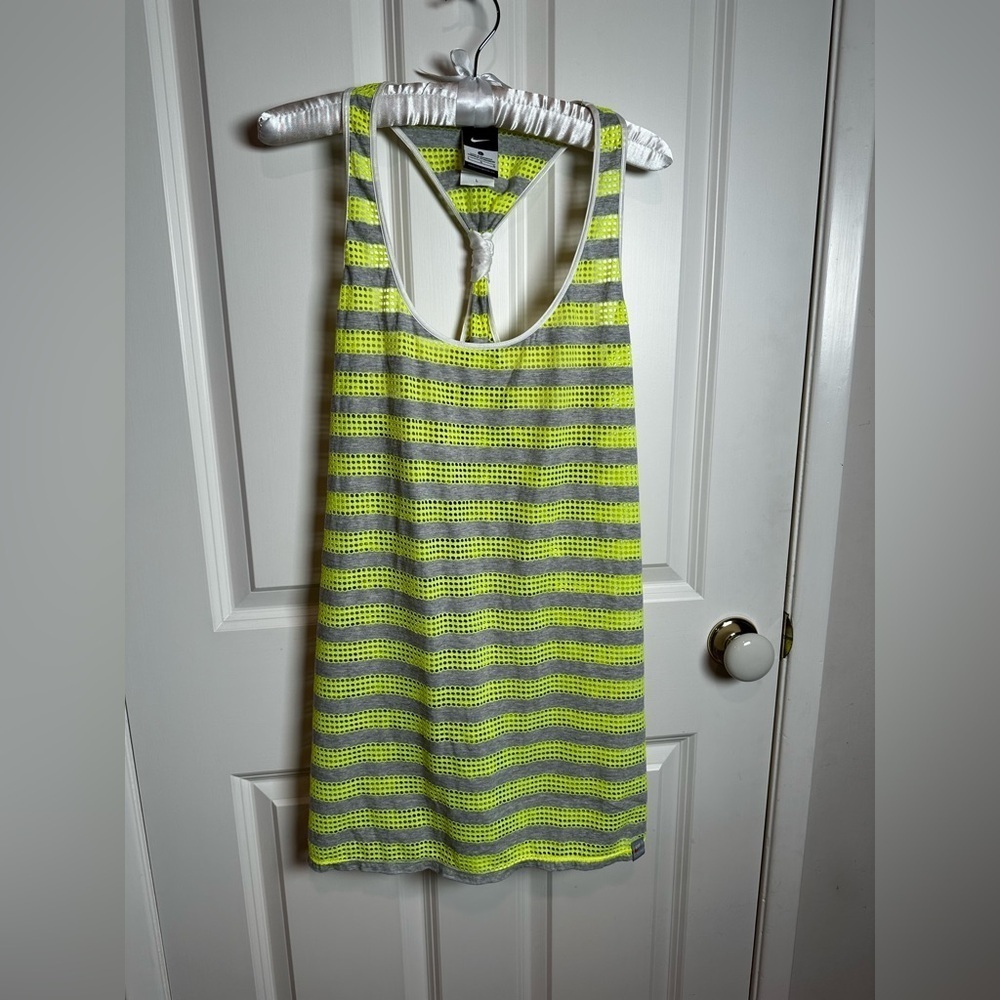 Nike Neon Yellow and Gray Striped Top